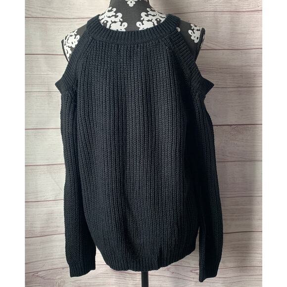 Cozy Casual Black Cold Shoulder Ribbed Knit Sweater Long Sleeves Size S/M - Picture 16 of 16